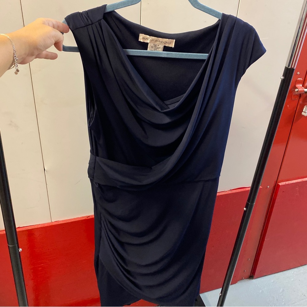 Maggy London Navy Draped Cowl Sheath Dress | Size 10